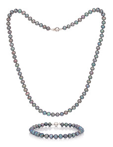 Buka Jewelry Perlový set náramek a náhrdelník tmavý 6 AA