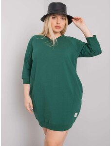 Fashionhunters Tmavě zelené šaty plus velikosti s kapsami