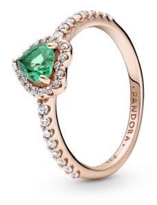 PANDORA prsten Zelené třpytivé vyvýšené srdce
