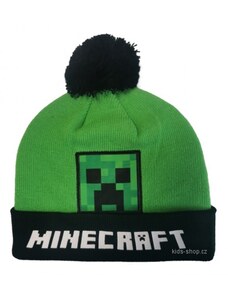 MOJANG official product Dětská teplá zimní čepice s bambulí Minecraft - Creeper