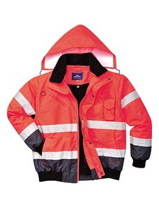 Portwest Reflexní nepromokavá bunda Bomber Contrast Hi-Vis, červená/tmavě modrá, vel. XL