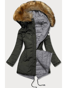 LHD Oboustranná dámská zimní bunda v army-šedé barvě (M-21508)