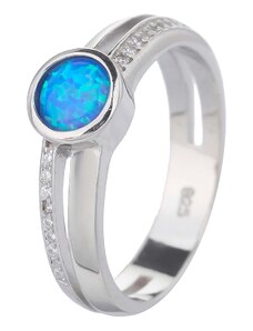 Stříbrný prsten SOLITÉR modrý OPÁL