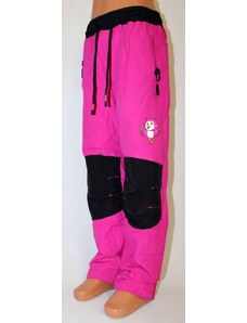 Zateplené šusťákové kalhoty SEZON - růžovo-černé - ptáček - Vel. 98-128 98