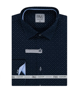 AMJ Pánská košile AMJ bavlněná, tmavě modrá čárkovaná VDBR1215, dlouhý rukáv, regular fit