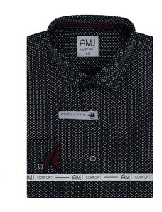AMJ Pánská košile AMJ bavlněná, černá s trojúhelníčky VDBR1217, dlouhý rukáv, regular fit