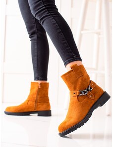 WEIDE Trendy oranžové dámské kotníčkové boty na plochém podpatku