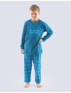 GINA dětské pyžamo dlouhé chlapecké, šité, s potiskem 69001P - petrolejová dunaj