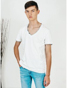 Webmoda Pánské bílé tričko s véčkovým výstřihem