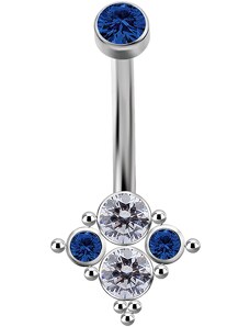 Devilheart Titanový piercing do pupíku s vnitřním závitem s modrými Swarovski  zirkony č.9
