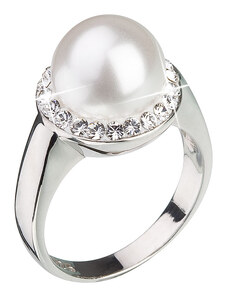 EVOLUTION GROUP Stříbrný prsten s krystaly Preciosa s bílou perlou 35021.1