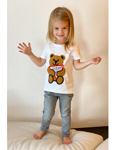 Dětské tričko s krátkým rukávem s medvídkem GUESS, bílá