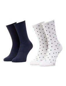 Tommy Hilfiger dámské bílé a modré ponožky 2 pack Dot