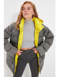 Trendyol Gray Oversized Hooded Yellow Lined Puffy Coat