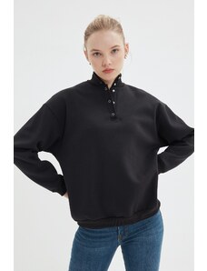 Trendyol Black Basic Stand Up Collar Zippered Rack Knitted Sweatshirt