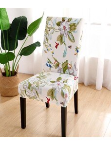 Napínací potah na židle - krémový s barevnými květy