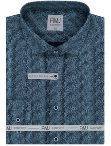 Pánská košile AMJ Comfort fit modro-šedá tištěným vzorem VDBR1212