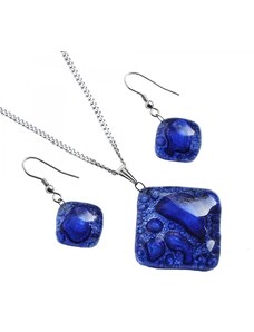 Modrá sada šperků - české bublinkové sklo - kosá
