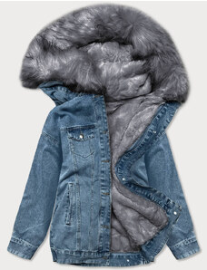 S'WEST Světle modro-šedá dámská džínová bunda s kožešinovou odepínací podšívkou (BR9588-5009)