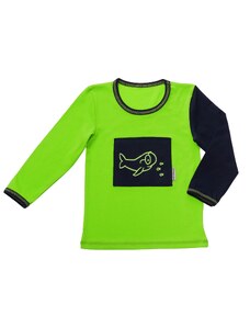 Veselá Nohavice Dětské tričko zelené s dlouhým rukávem - výšivka Moudrá velryba