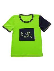 Veselá Nohavice Dámské tričko zelené s krátkým rukávem - výšivka Moudrá velryba
