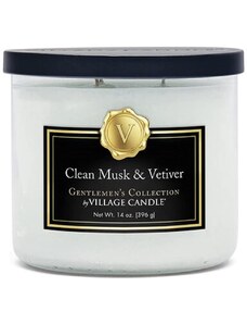 VILLAGE CANDLE vonná svíčka ve skle Clean Musk & Vetiver, střední