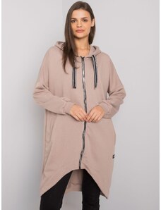 RELEVANCE ŠEDOBÉŽOVÁ DLOUHÁ MIKINA NA ZIP JASSALINA S KAPUCÍ -GREY/BEIGE