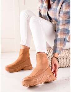 SEASTAR Zajímavé dámské hnědé kotníčkové boty bez podpatku