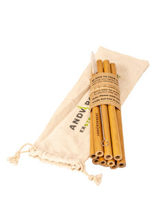ATOA Set bambusových 10 brček s čistícím kartáčkem a cestovním pytlíčkem