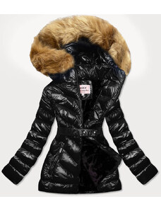 MHM Černo-hnědá lesklá zimní bunda s mechovitou kožešinou (W673)