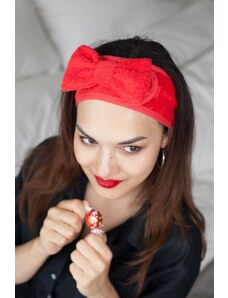 MaryBerry Luxusní červená kosmetická čelenka s mašlí