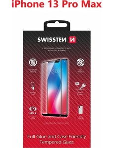 SKLO SWISSTEN FULL GLUE, COLOR FRAME, CASE FRIENDLY PRO APPLE IPHONE 13 PRO MAX ČERNÉ