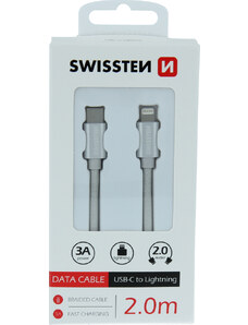 DATOVÝ KABEL SWISSTEN TEXTILE USB-C / LIGHTNING 2,0 M STŘÍBRNÝ