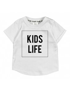 Dětské tričko s krátkým rukávem a nápisem KIDS LIFE, bílé I LOVE MILK