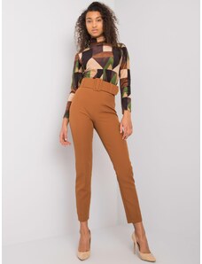 BASIC Hnědé dámské kalhoty s vysokým pasem -brown Hnědá