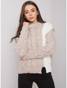 RUE PARIS Bielo-béžový pletený sveter s vrkočovým vzorom