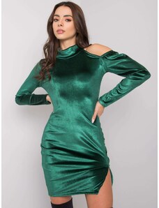 RUE PARIS Tmavě zelené lesklé velurové mini šaty -dark green Tmavě zelená