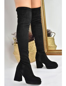 Fox Shoes Black Suede Platform Heeled Women's Boots