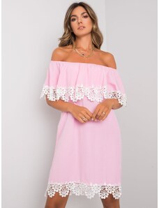 LAKERTA Ružové bavlnené letné voľné šaty s bielou čipkou
