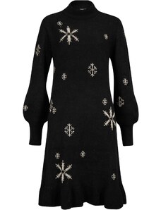bonprix Pletené šaty se sněhovými vločkami Černá