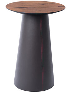 Hnědý dubový odkládací stolek Marco Barotti 45 cm s koženou podnoží