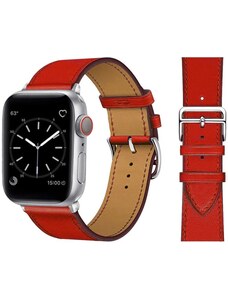 Crested Kožený řemínek pro Apple Watch 42, 44 a 45 mm s dvojitou ocelovou přezkou červený