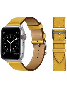 Crested Kožený řemínek pro Apple Watch 42, 44 a 45 mm s dvojitou ocelovou přezkou žlutý