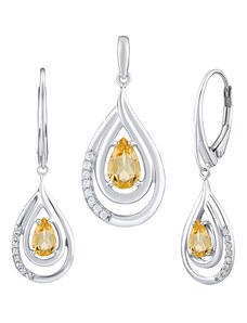 SILVEGO Luxusní stříbrný set šperků s pravým Citrínem a Brilliance Zirconia - náušnice a přívěsek FWS10130CI