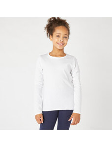 DOMYOS Dívčí bavlněné tričko 100 s dlouhým rukávem bílé