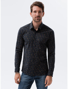 Ombre Clothing Pánská elegantní košile s dlouhým rukávem - tmavě námořnická modrá K594