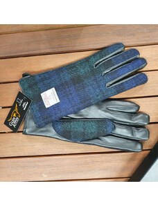 Glen Appin Dámské rukavice Harris Tweed Black Watch s pravou černou kůží v dárkové krabičce