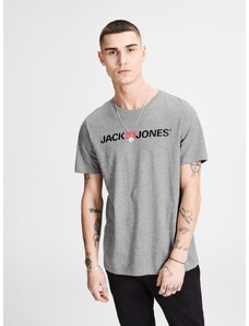 Šedé žíhané tričko s potiskem Jack & Jones - Pánské