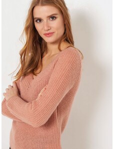 Růžový svetr s véčkovým výstřihem CAMAIEU - Dámské