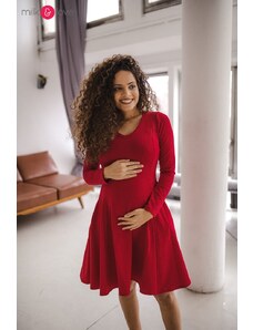 milk & love Těhotenské, kojící šaty Mama Red, dlouhý rukáv